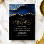 Elegant Blue Gold Agate 60th Birthday Party Invitation<br><div class="desc">This trendy 60th birthday invitation features a watercolor image of an agate geode in shades of blue with faux gold highlights. The words "60th Birthday" appear in faux gold glitter in decorative modern handwriting font. Customise it with the name of the honoree in gold coloured text and the details in...</div>