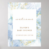 Elegant Blue Gold Agate Boy Baby Shower Welcome