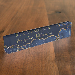 Elegant Blue Gold Agate Nameplate