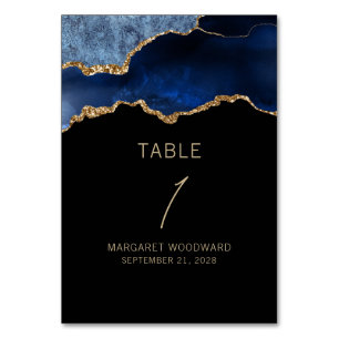 Elegant Blue Gold Agate Party Table Number