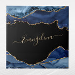 Elegant Blue Gold Agate Script Name Tile<br><div class="desc">Elegant Blue & Gold faux Agate personalised tile</div>