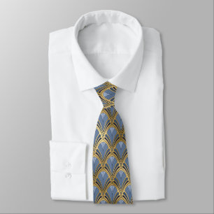 Elegant Blue Gold Art Deco Vintage Pattern Tie