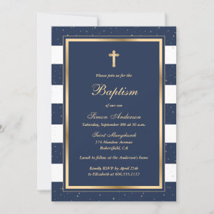 Elegant Blue Gold Baptism Invitation