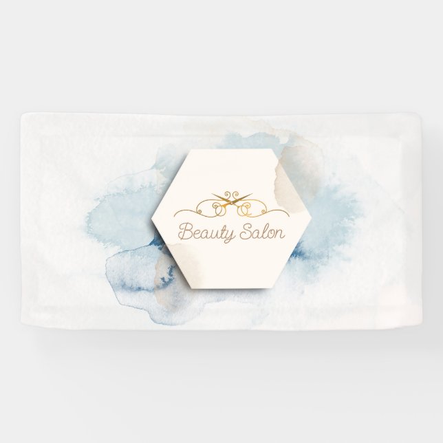 Elegant blue & gold beauty salon promotional logo banner (Horizontal)