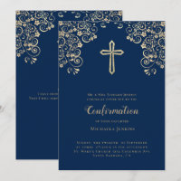 Elegant Blue Gold Bible Verse Confirmation 