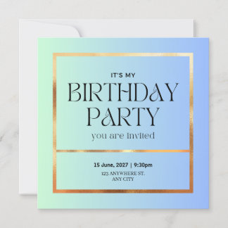 Elegant Blue & Gold Birthday Invitation