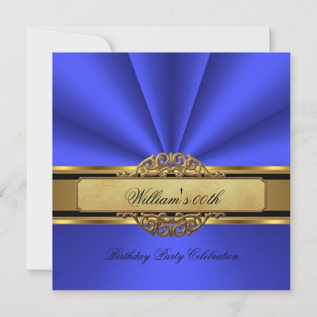 Elegant blue Gold Birthday Party Mens Mans Invitation (Front)