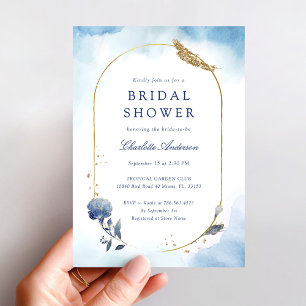 Elegant Blue Gold Bridal Shower Invitation