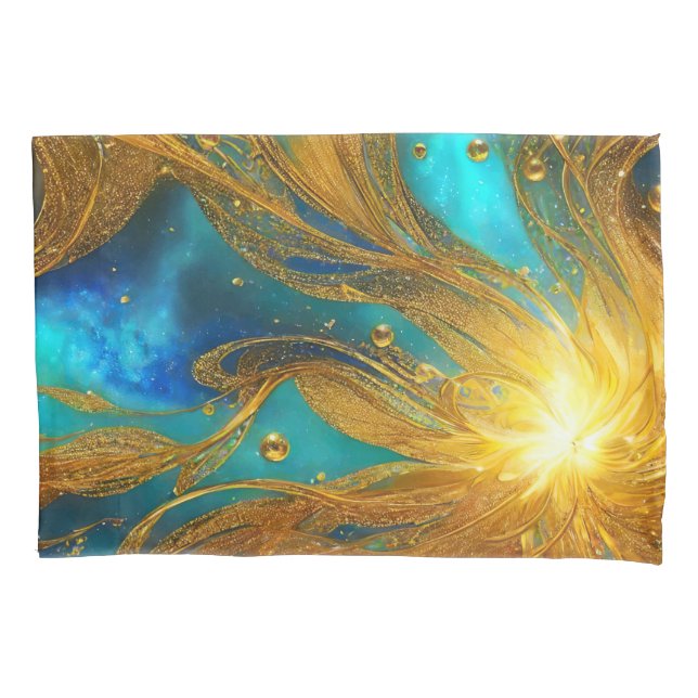 Elegant Blue Gold Burst Pillowcase (Front)
