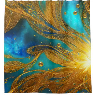 Elegant Blue Gold Burst Shower Curtain
