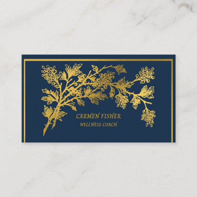 Elegant Blue & Gold Business Card (Front)