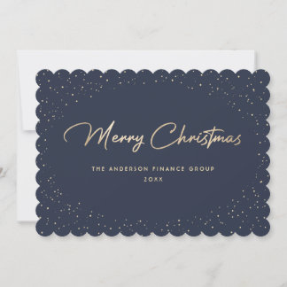 Elegant Blue Gold Business Christmas Card