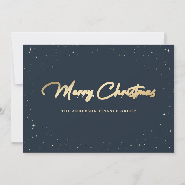 Elegant Blue Gold Business Christmas Card (Front)