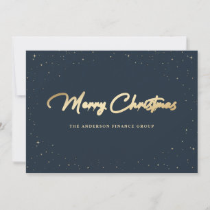 Elegant Blue Gold Business Christmas Card