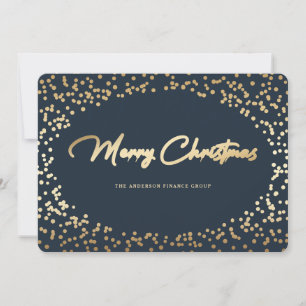 Elegant Blue Gold Business Merry Christmas Card