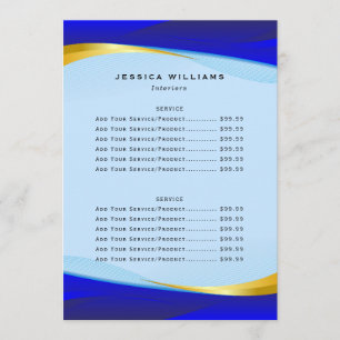 Elegant Blue Gold Business Price List Menu