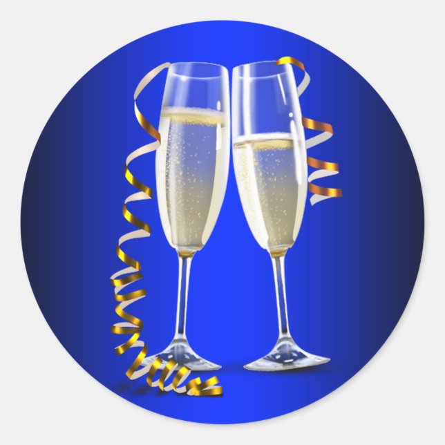 Elegant Blue Gold Champagne Glass Stickers (Front)