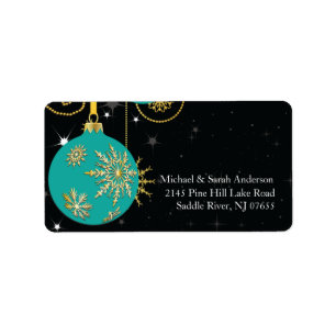 Elegant Blue Gold Christmas Ball Address Label