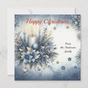 Elegant Blue Gold Christmas Decorations Holiday Card