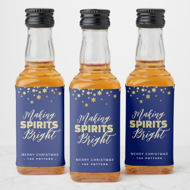 Elegant Blue & Gold Christmas Liquor Bottle Label (Bottles)
