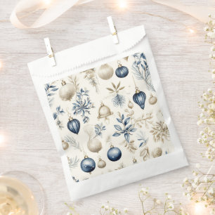 Elegant Blue & Gold Christmas Ornaments Pattern Favour Bags