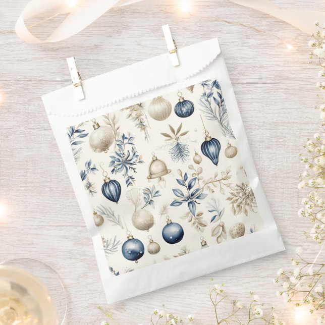 Elegant Blue & Gold Christmas Ornaments Pattern Favour Bags (Clipped)