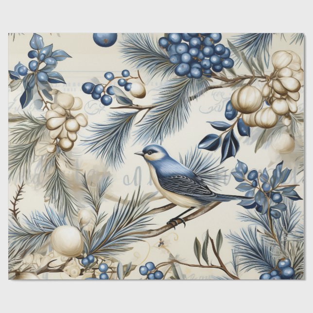 Elegant Blue & Gold Christmas Paper (Flat)