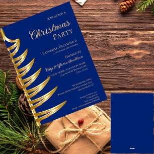 Elegant Blue & Gold Christmas Party Invitation