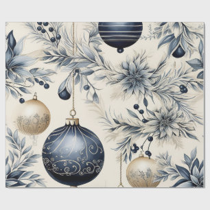 Elegant Blue & Gold Christmas Wrapping Paper
