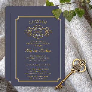 Elegant Blue   Gold College Graduation Party Invitation