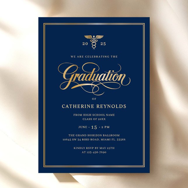 Elegant Blue Gold College Graduation Party Invitation (Creator Uploaded)