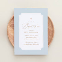 Elegant Blue Gold Cross Boy Baptism
