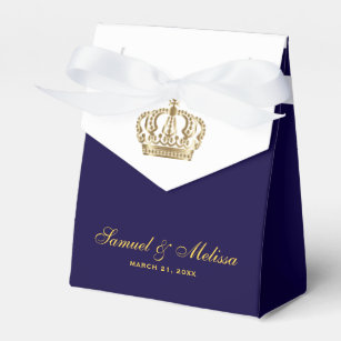 Elegant Blue Gold Crown Wedding Favour Box