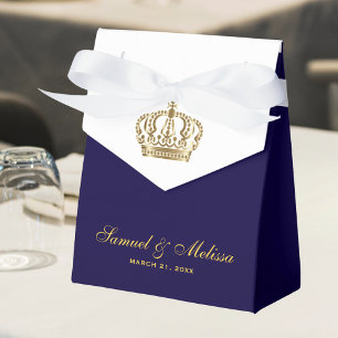 Elegant Blue Gold Crown Wedding Favour Box