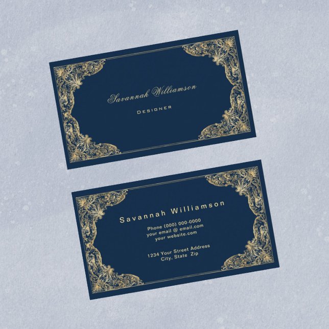 Elegant Blue Gold Customisable Business Card (Creator Uploaded)
