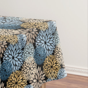 Elegant Blue Gold Dahlia Floral Tablecloth