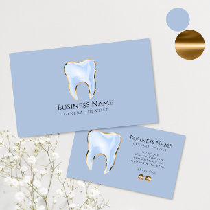 Elegant Blue Gold Dentist Business Card Design
