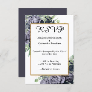 ELEGANT BLUE GOLD EUCALYPTUS ROSE  RSVP INVITATION