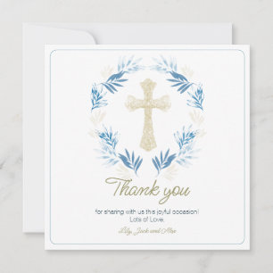Elegant Blue Gold First Holy Communion Thank You Card