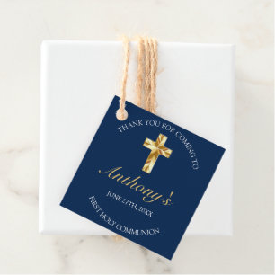 Elegant Blue Gold First Holy Communion Thank You Favour Tags