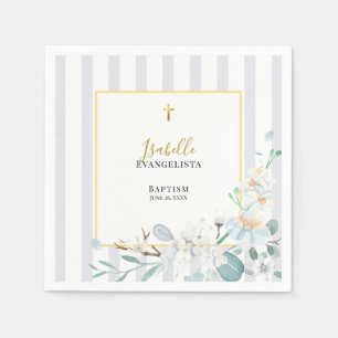Elegant Blue Gold Floral Baptism Napkin