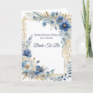 Elegant Blue Gold Floral Bridal Shower Card