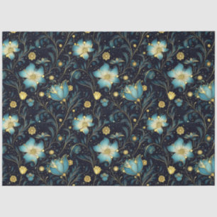 Elegant Blue & Gold Floral Christmas Decoupage Tissue Paper