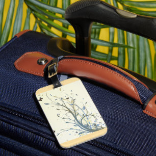 Elegant Blue Gold Floral Swirls with Butterflies Luggage Tag