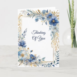 Elegant Blue Gold Floral Thinking of You Card