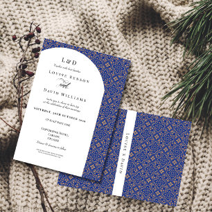 Elegant Blue & Gold Floral Wedding Invitation