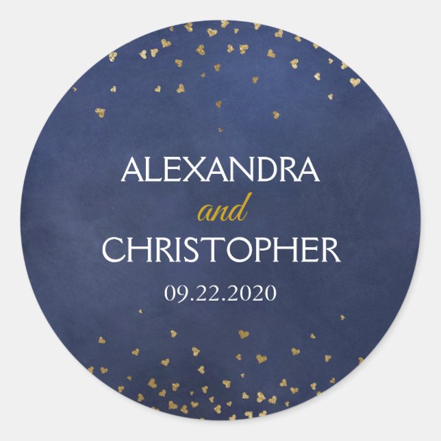 Elegant Blue Gold Foil Confetti Envelope Seal (Front)