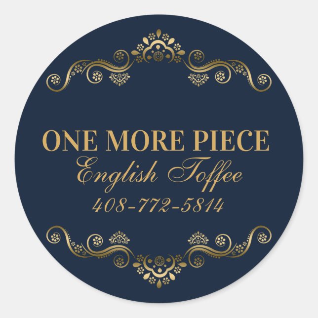 Elegant Blue & Gold Frame Classic Round Sticker (Front)