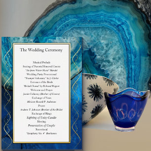 Elegant Blue & Gold Galaxy Agate Wedding Program