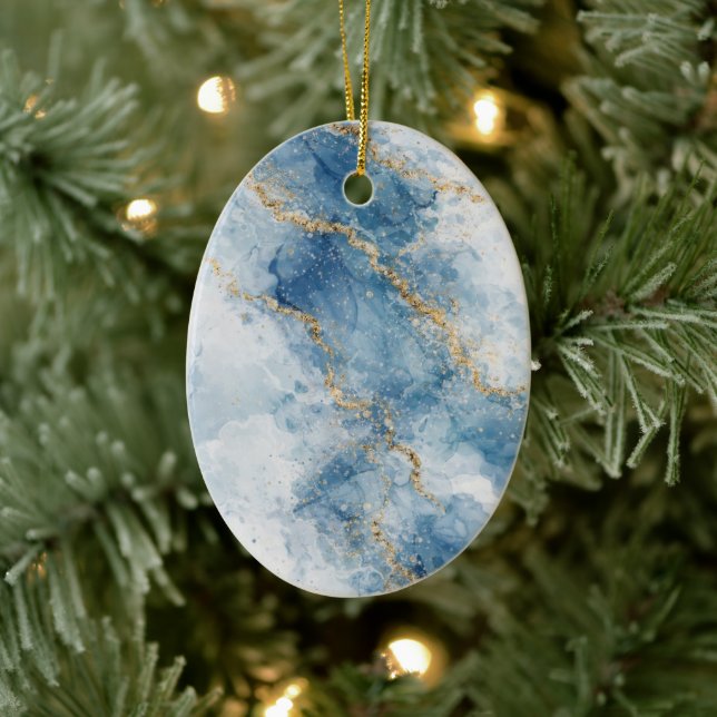 Elegant Blue Gold Glitter Abstract Flow            Ceramic Tree Decoration (Tree)